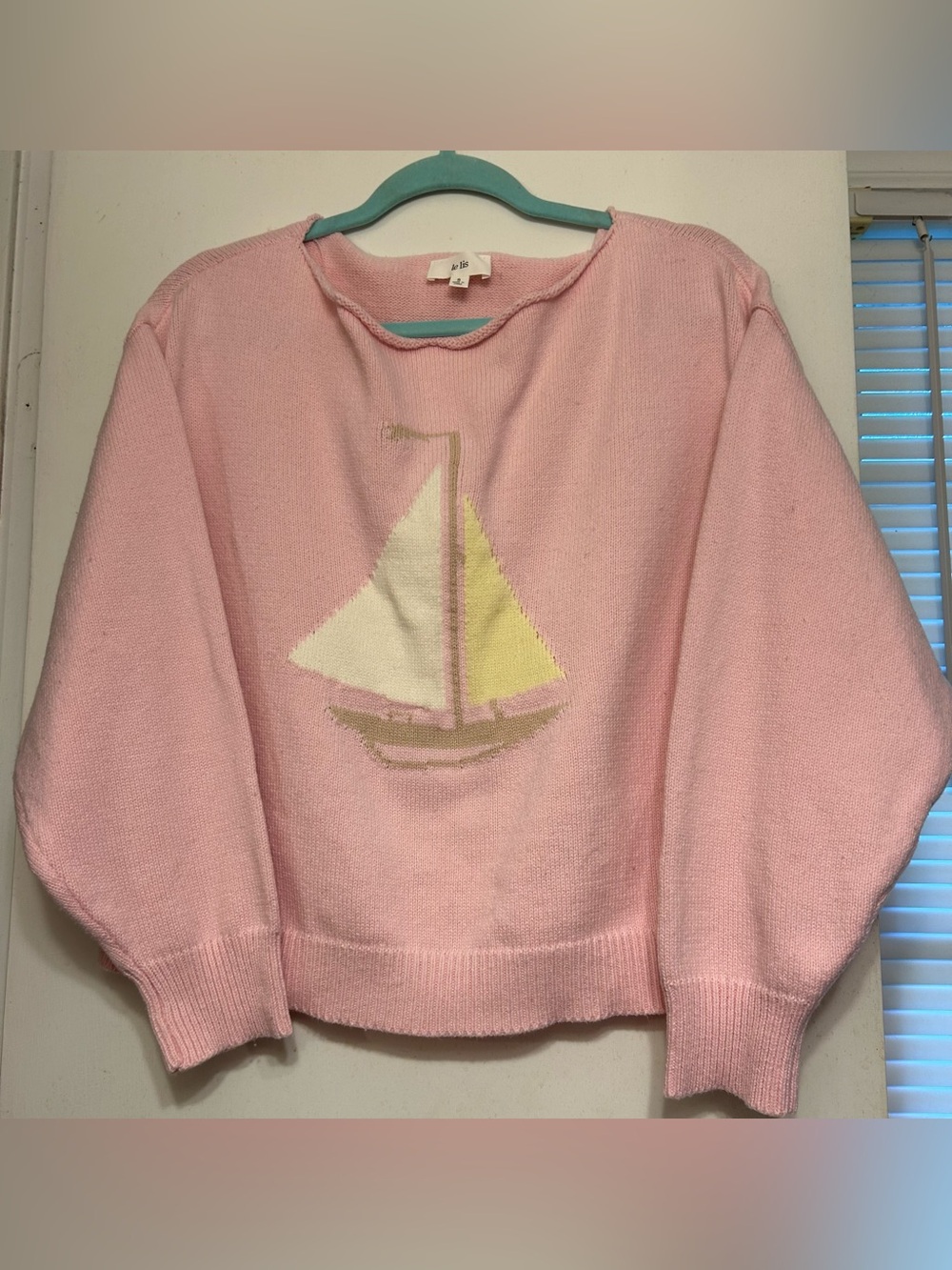Le Lis Pink Sailboat Crewneck Sweater with Cream and Yellow Accent